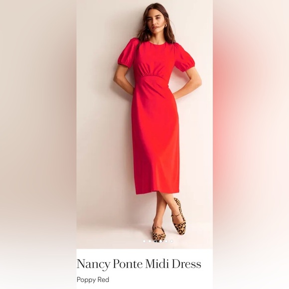 Boden Nancy Ponte Midi Dress. NWT. Poppy Red. US Size 14R. - Picture 2 of 3